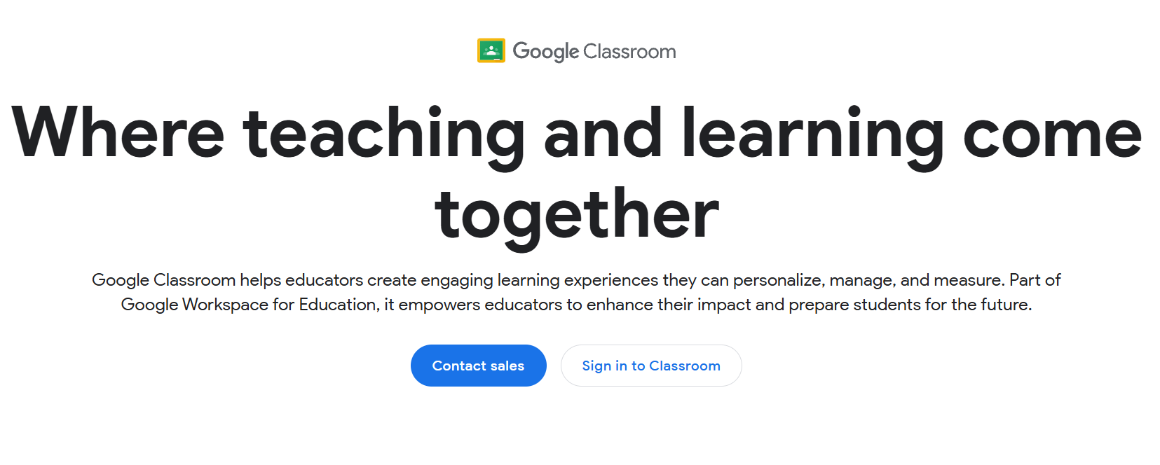 Google Classroom homepage