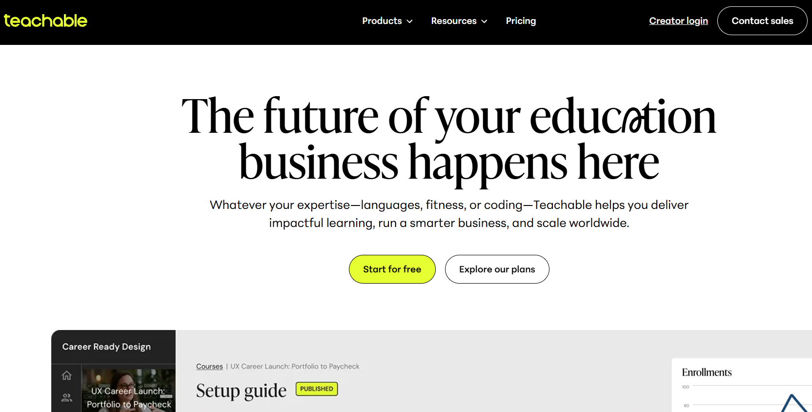 Teachable homepage