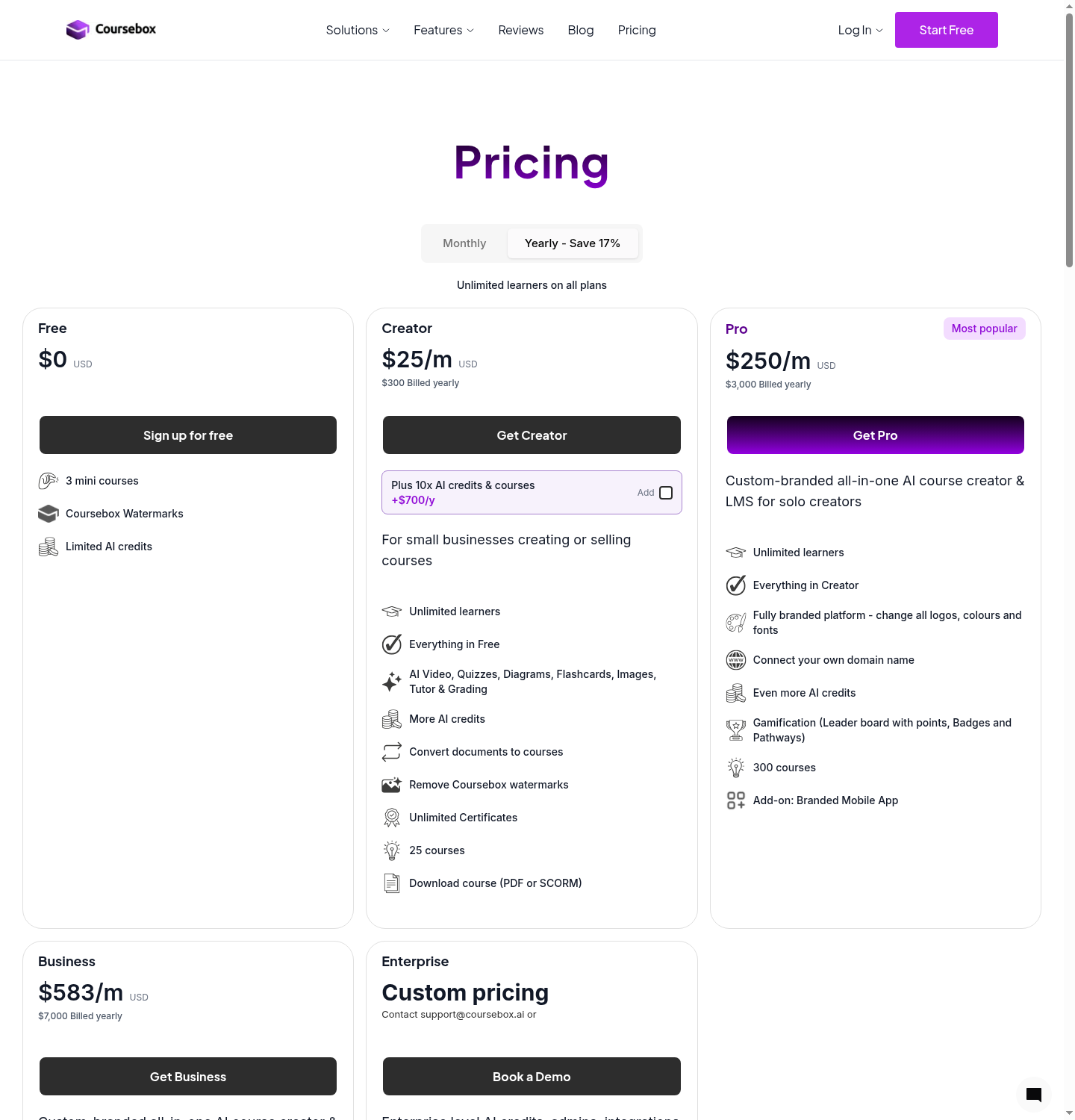 Coursebox pricing