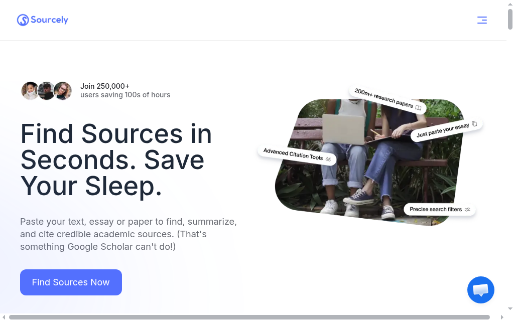 Sourcely 官网首页