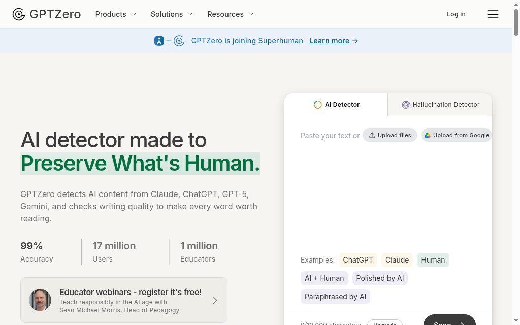 GPTZero homepage
