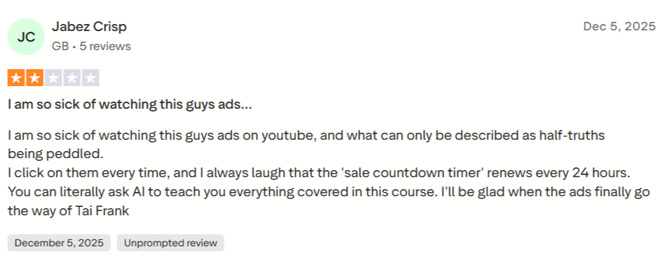 Negative review about AI Creator Course