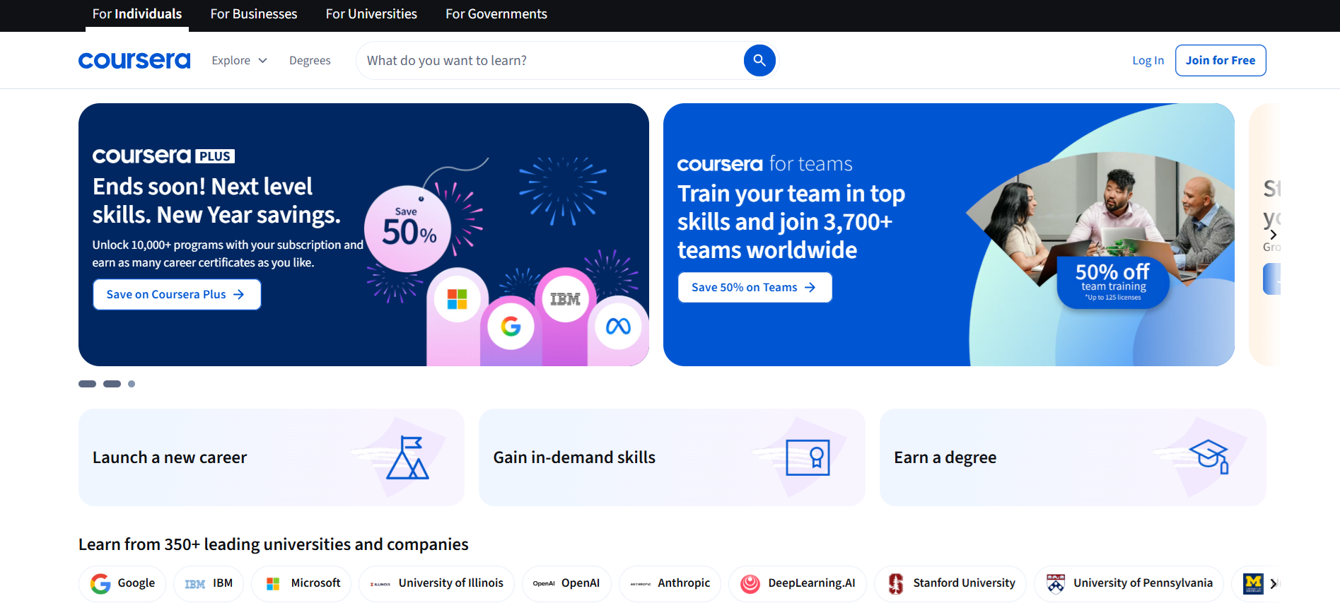 Coursera homepage