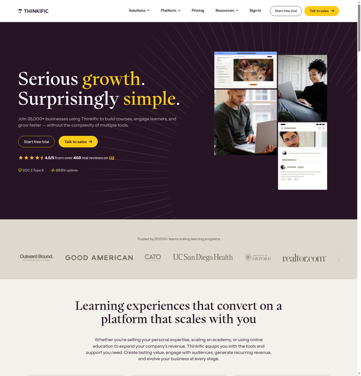 Thinkific homepage