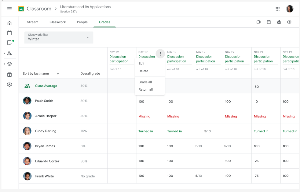 Google Classroom grading tool