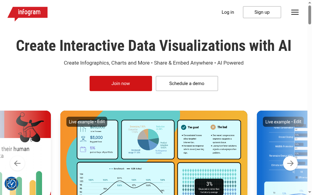 Página de inicio de Infogram