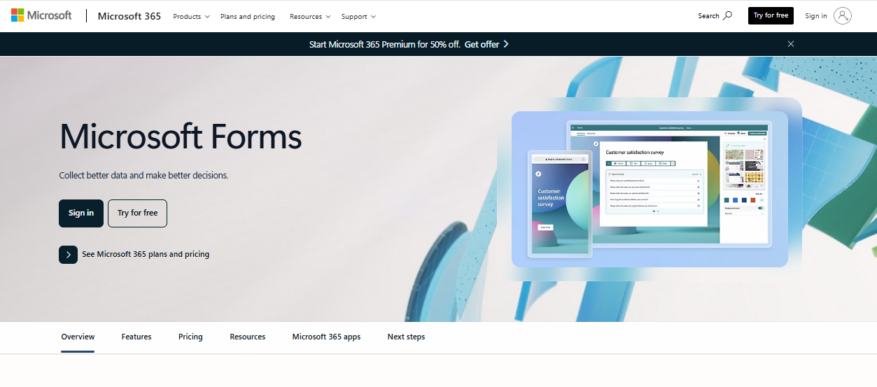 Microsoft Forms home page