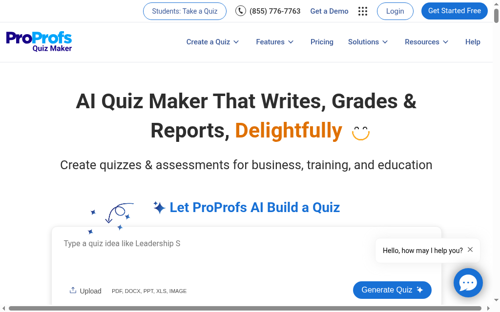 ProProfs Quiz Maker homepage