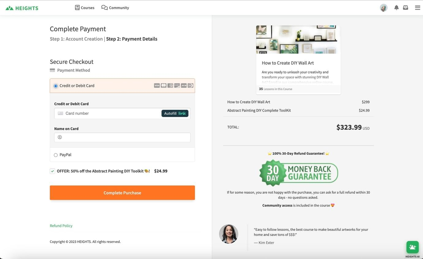 Pricing and payment setup