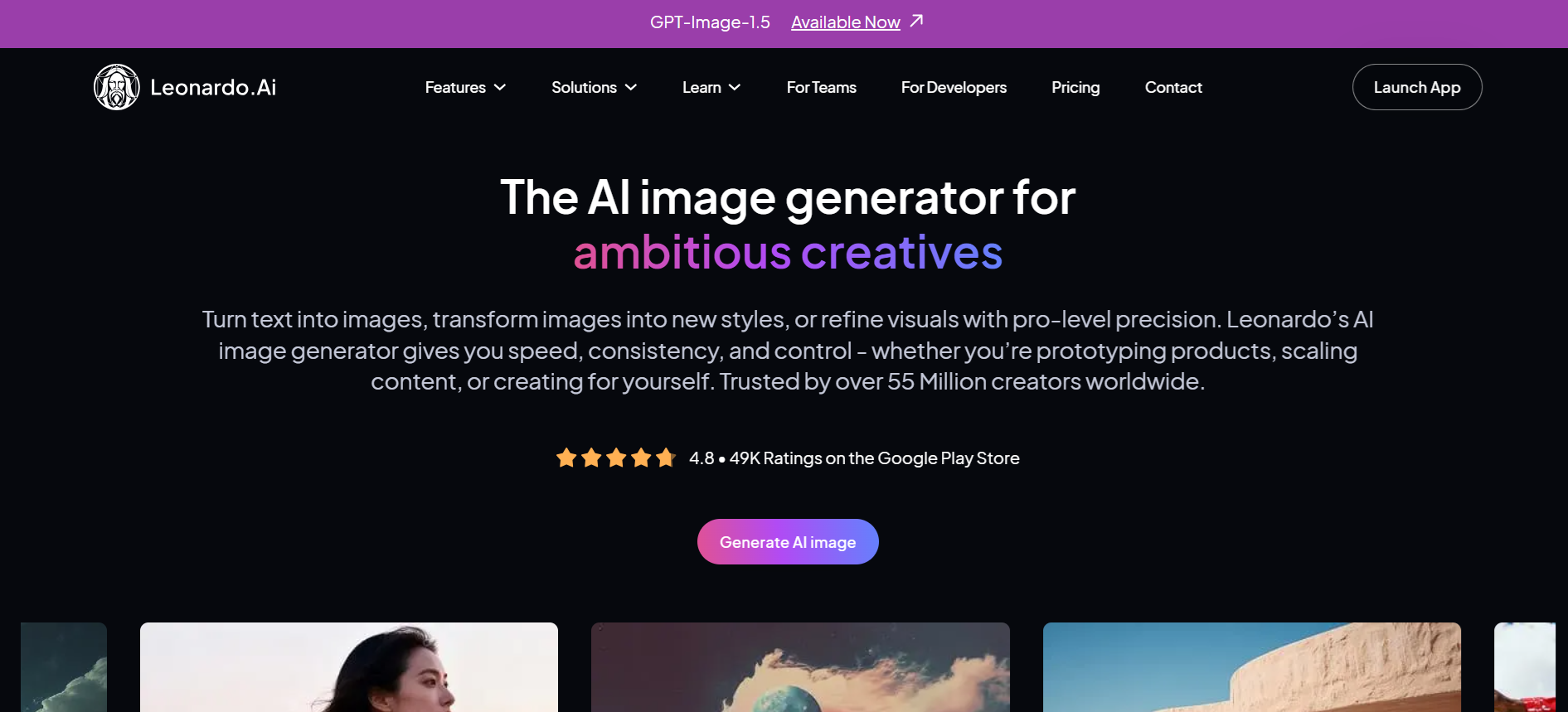Leonardo AI homepage