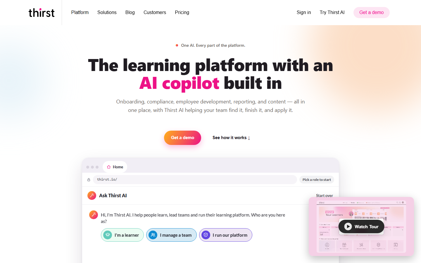 Thirst homepage showing its learning platform
