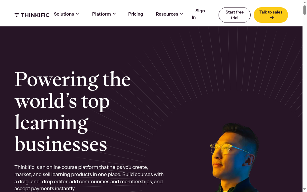 Thinkific homepage