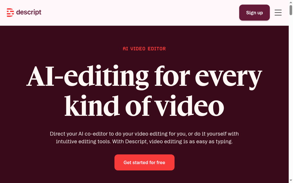 Descript homepage