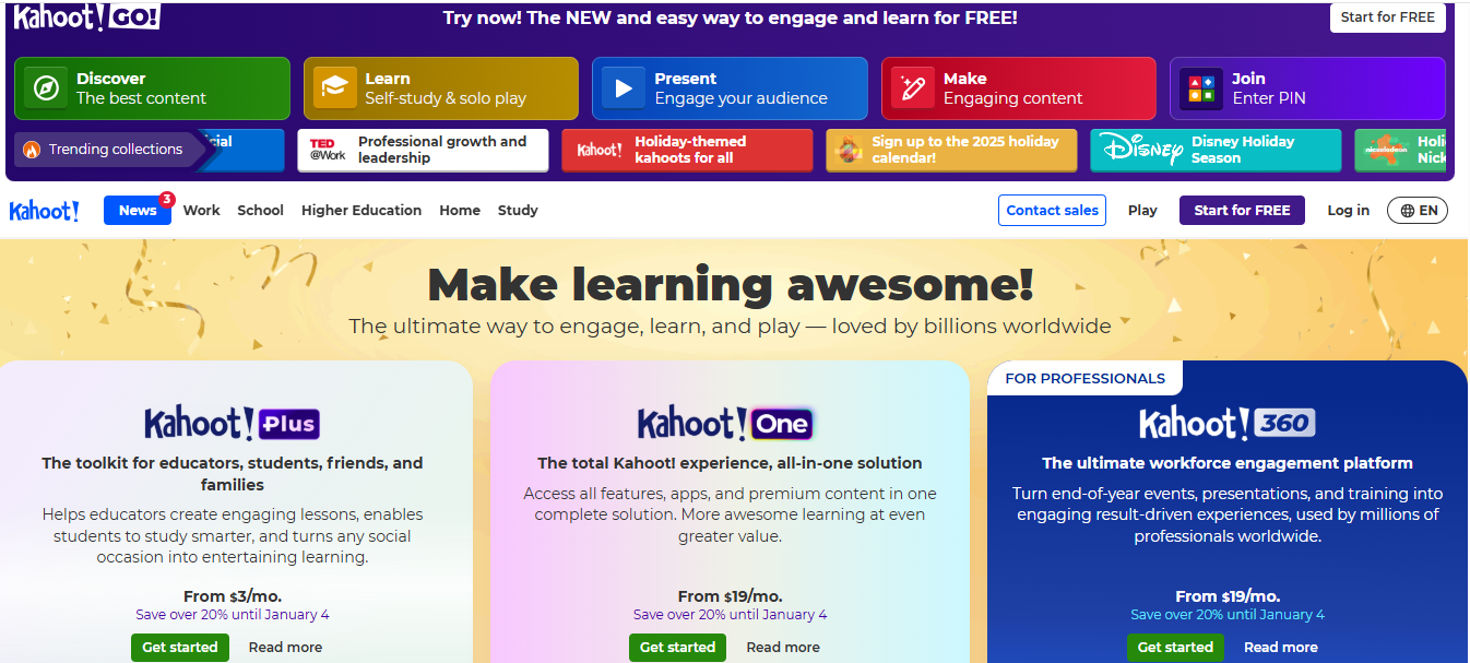 Kahoot home page