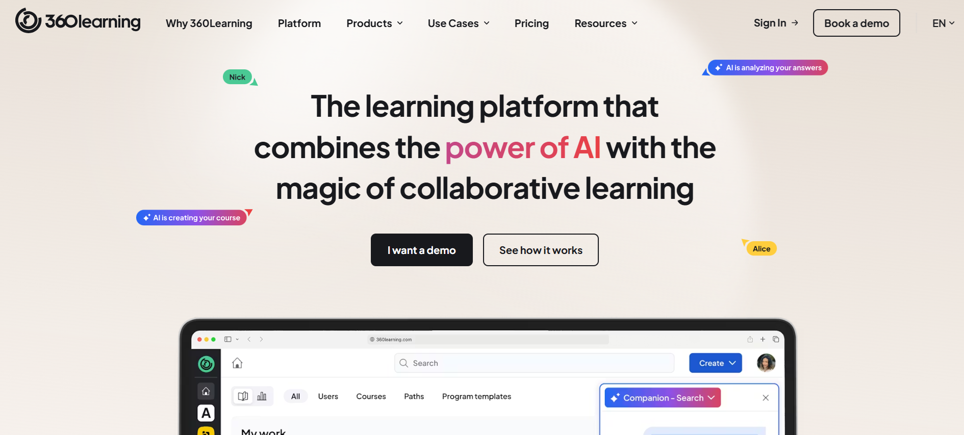 360Learning homepage