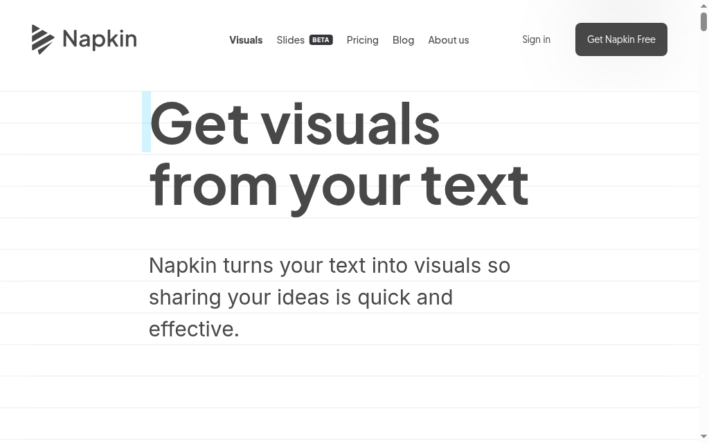 Página de inicio de Napkin AI