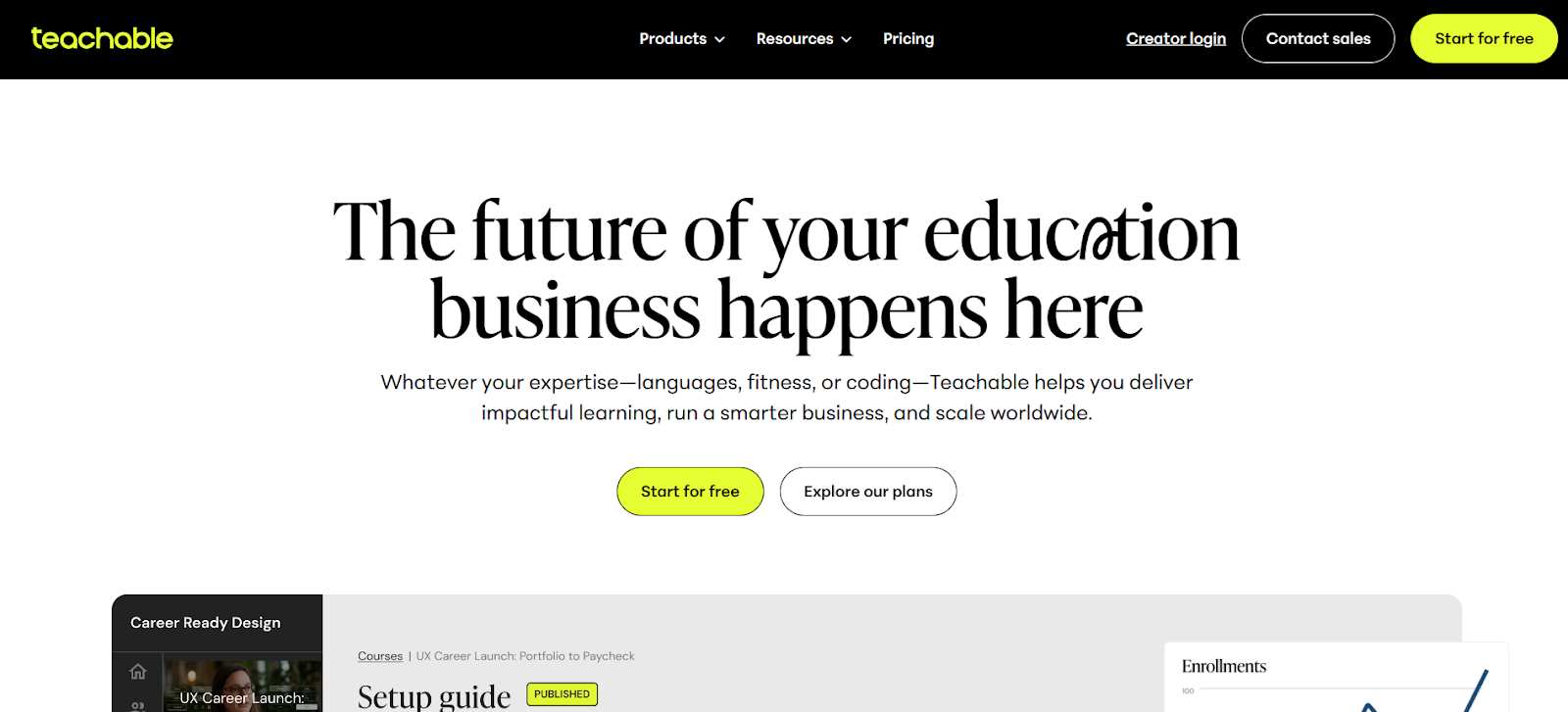 Teachable is a course platform built for creators who want a quick structure plus simple