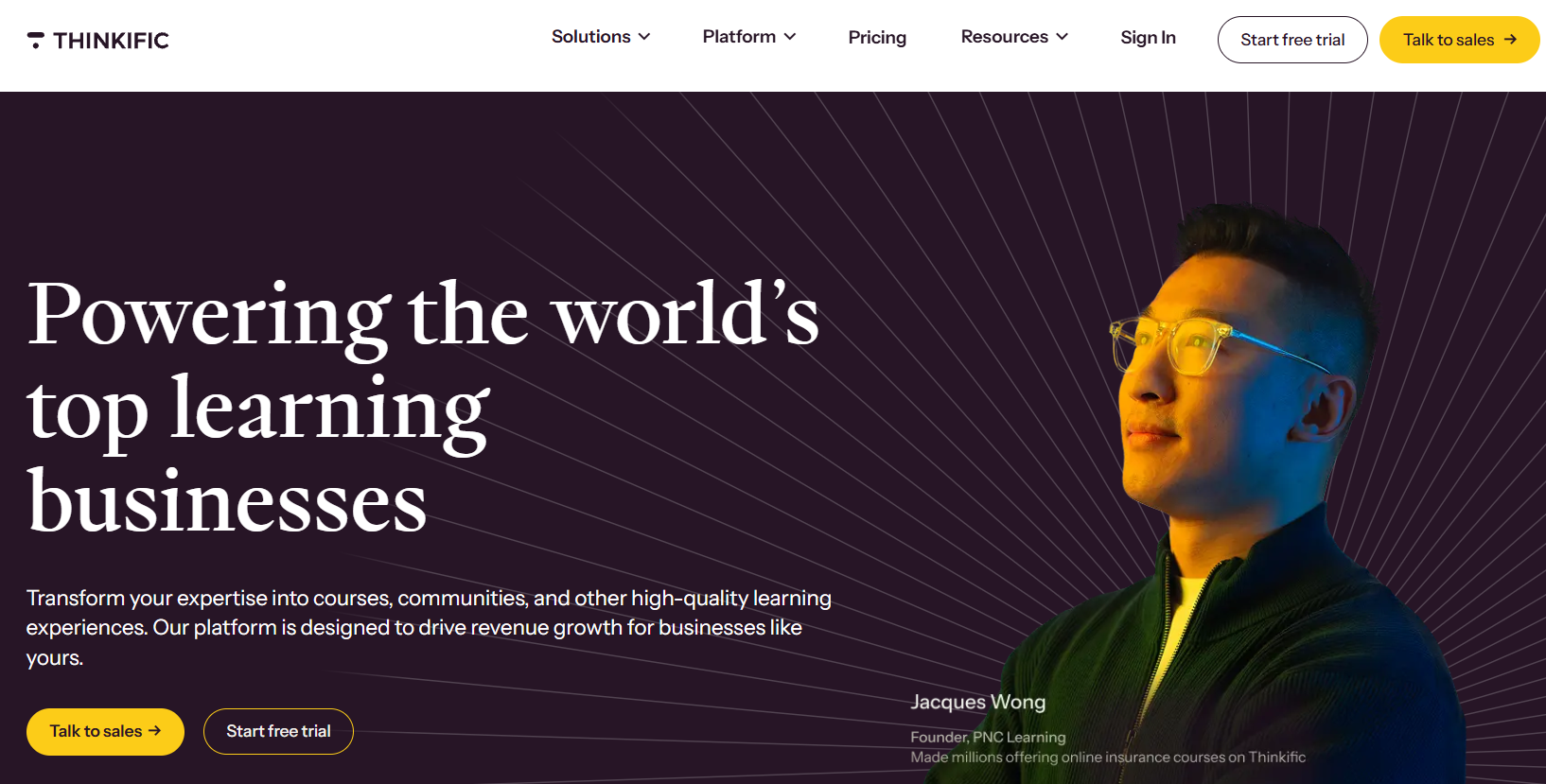 Thinkific homepage