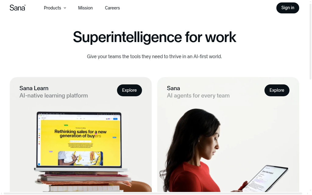 Sana Learn homepage