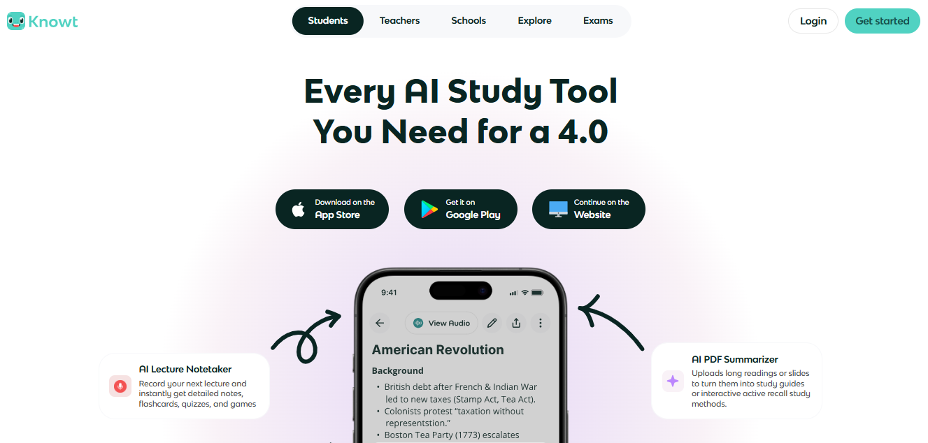 Knowt home page