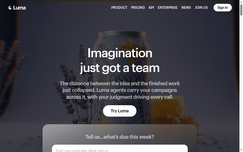 Luma Dream Machine homepage