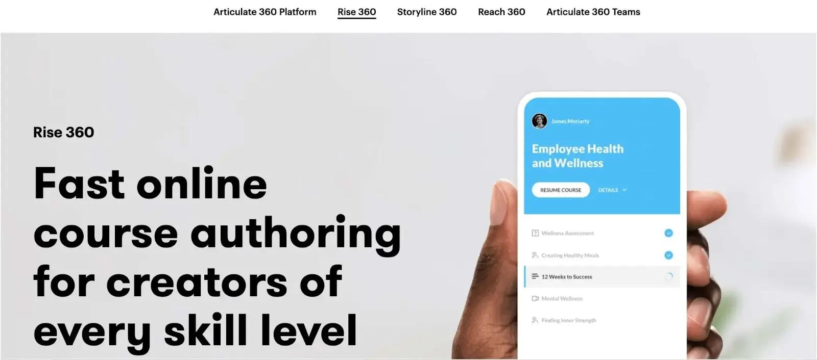Articulate Rise 360 homepage
