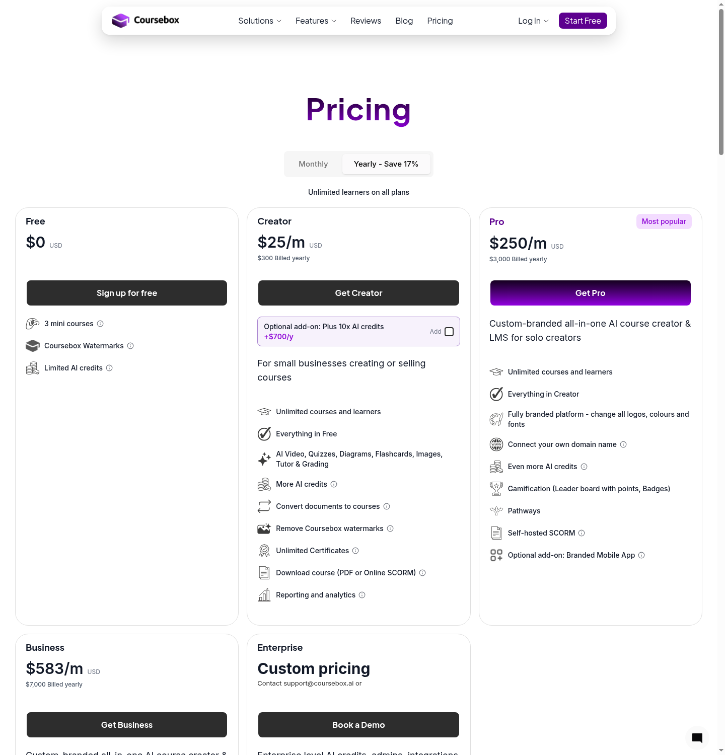 Coursebox pricing