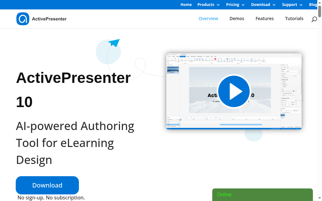 Página inicial do ActivePresenter, para autoria no desktop e gravação de tela