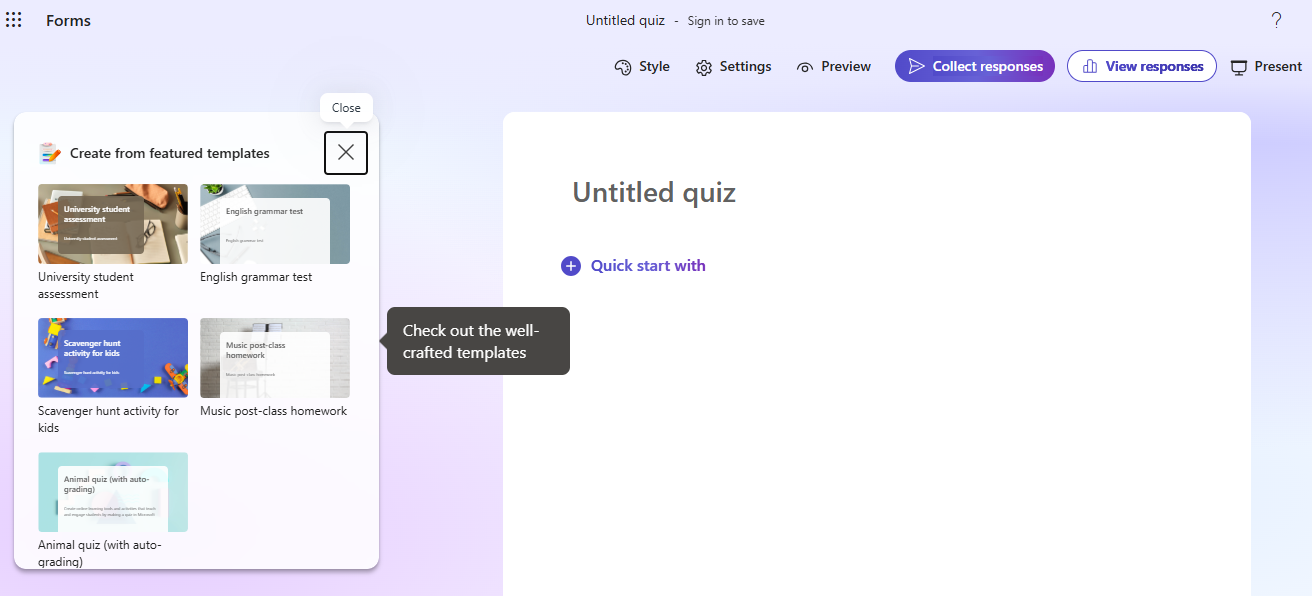Microsoft Forms UI