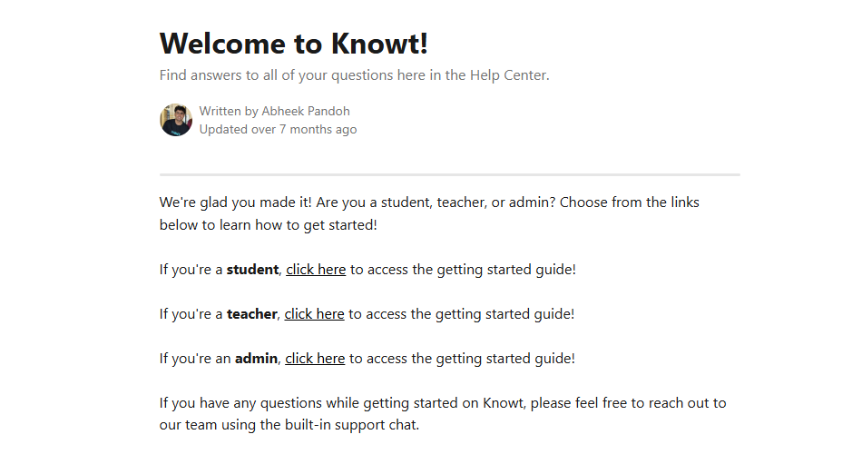 Knowt helpcenter