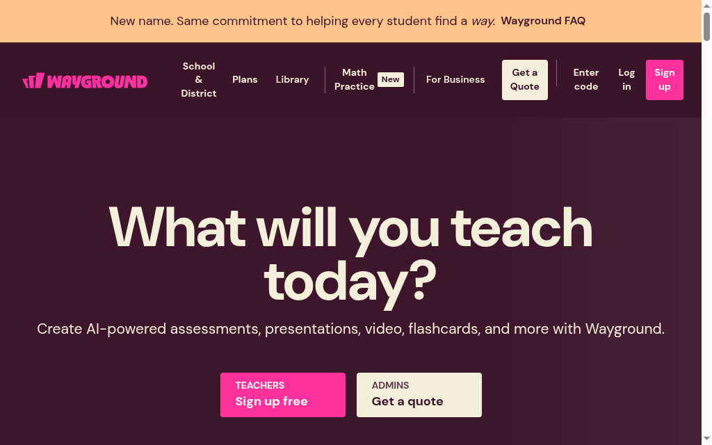 Wayground homepage