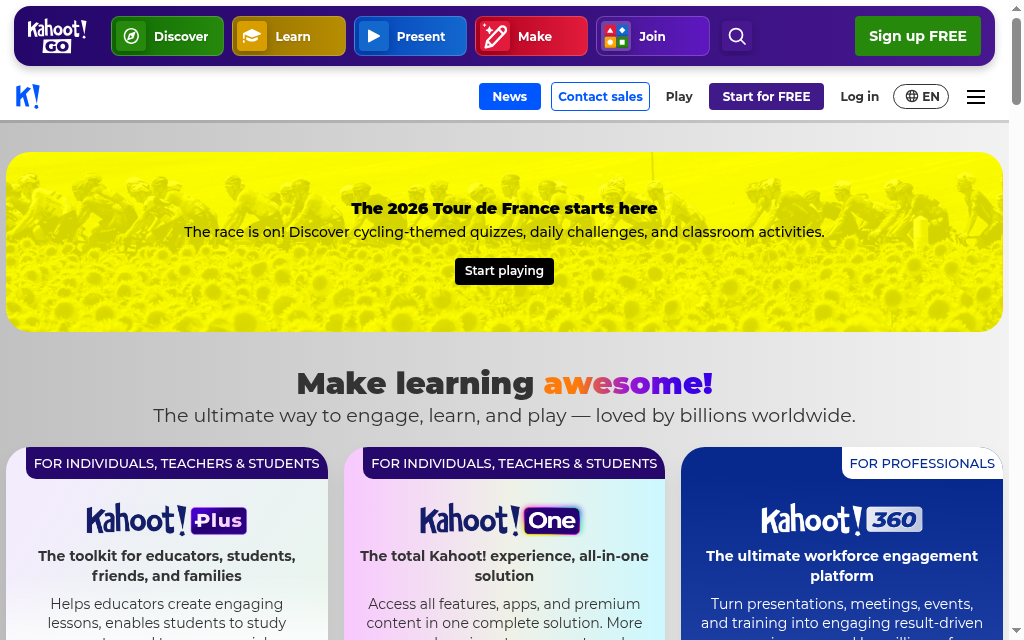 Kahoot homepage
