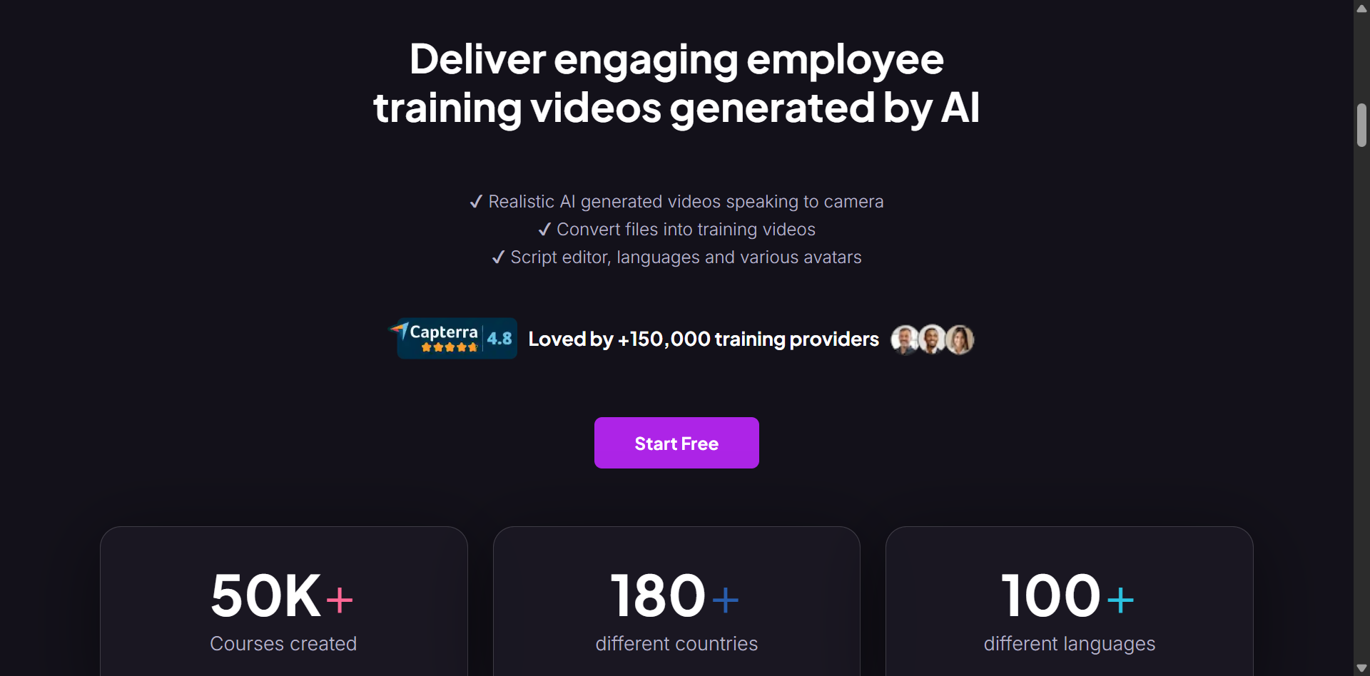 AI Training Video Generator landing page