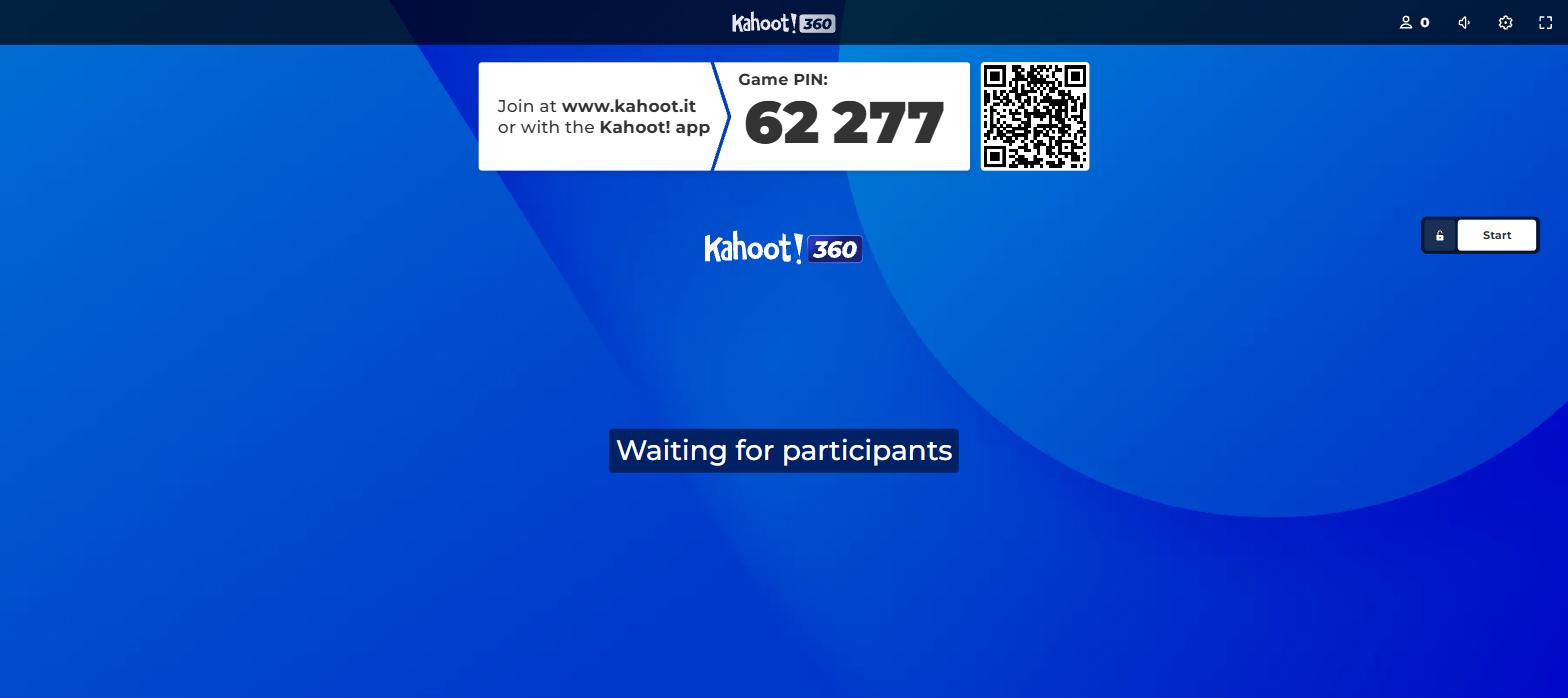 Kahoot's host lobby with game PIN and QR code