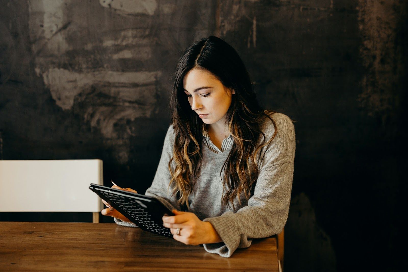 female worker on tablet
