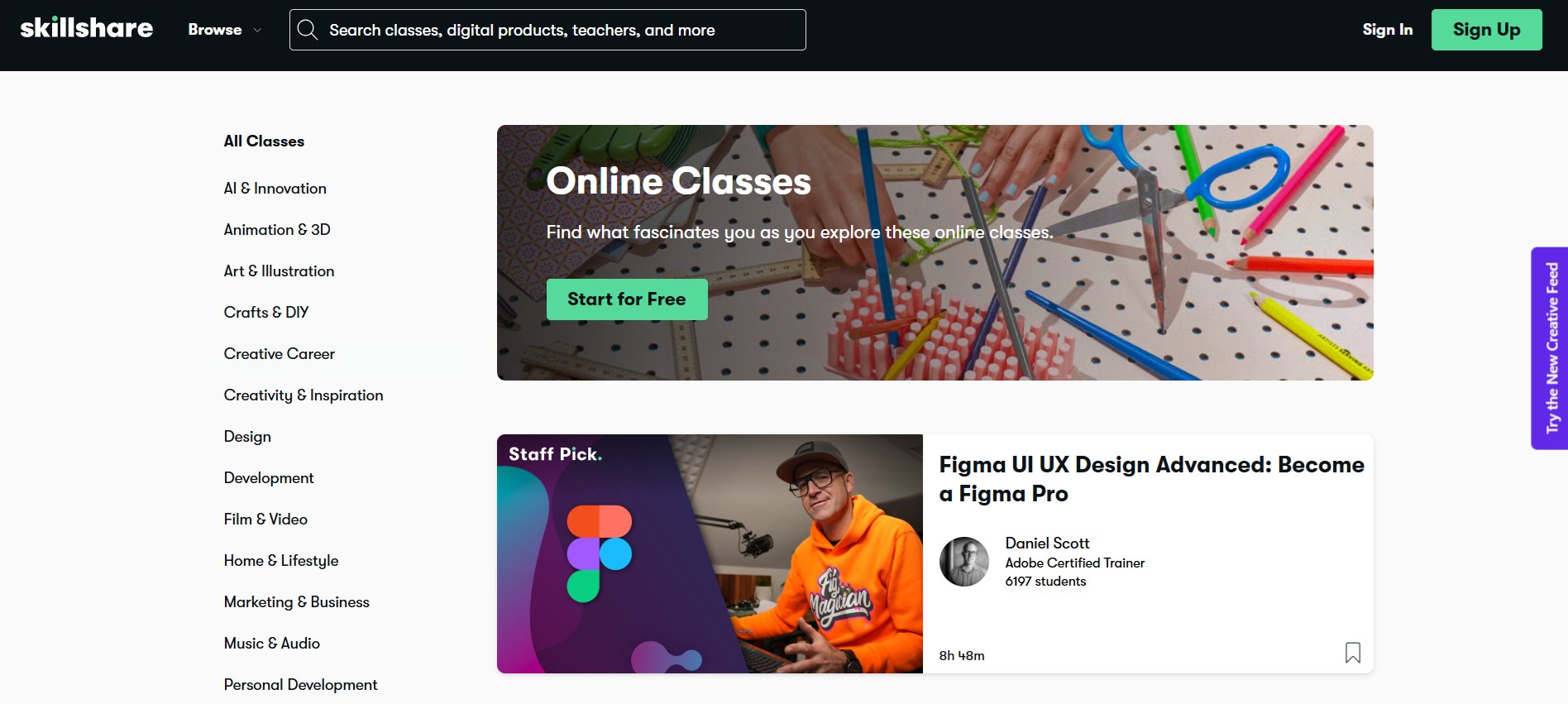 Skillshare home page