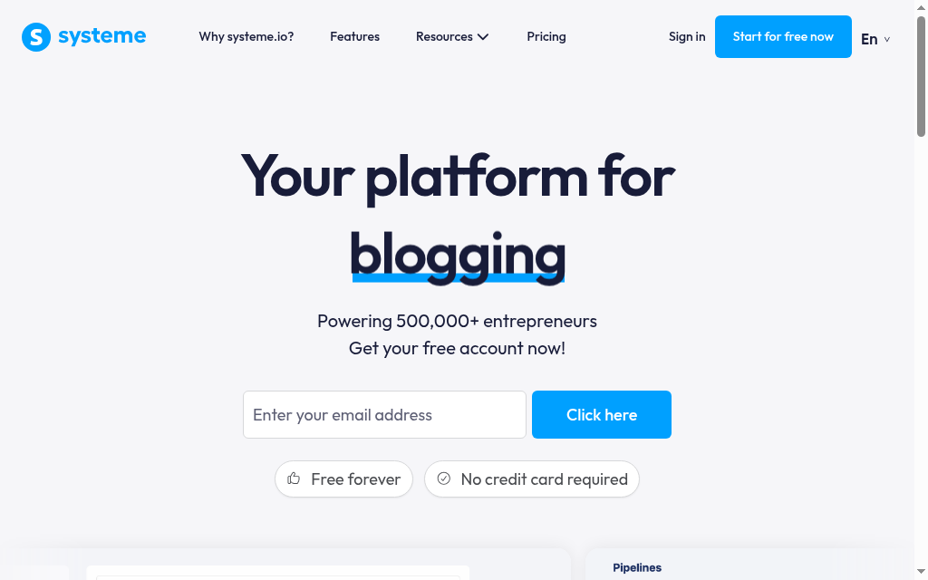 Systeme.io homepage