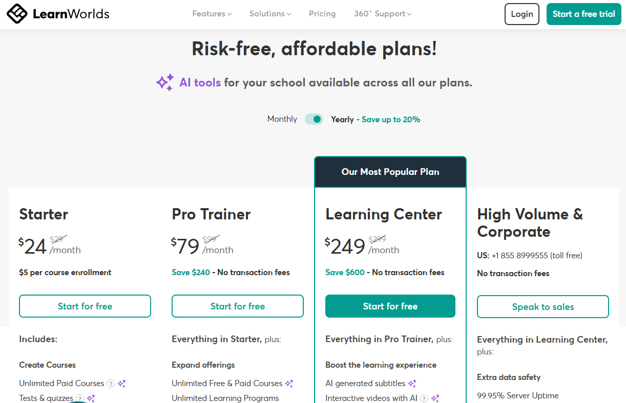 LearnWorlds pricing