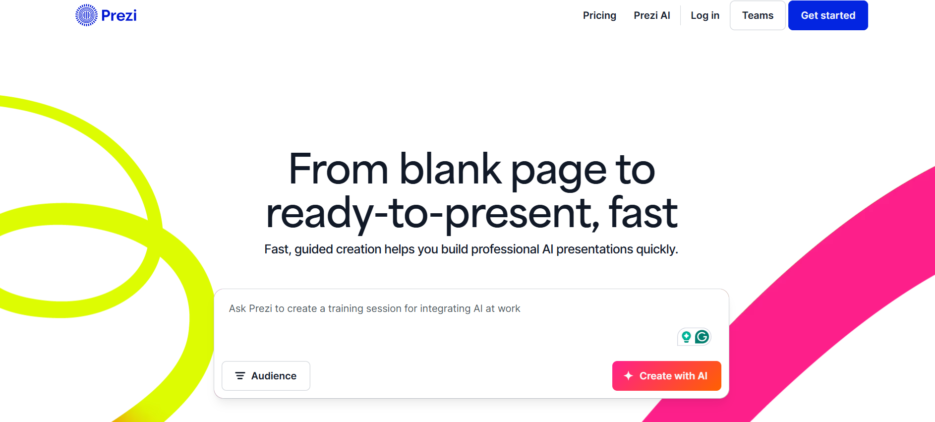 Prezi homepage