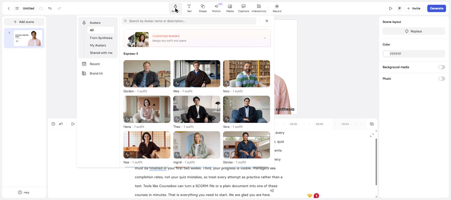 The free plan's nine avatars, one outfit each