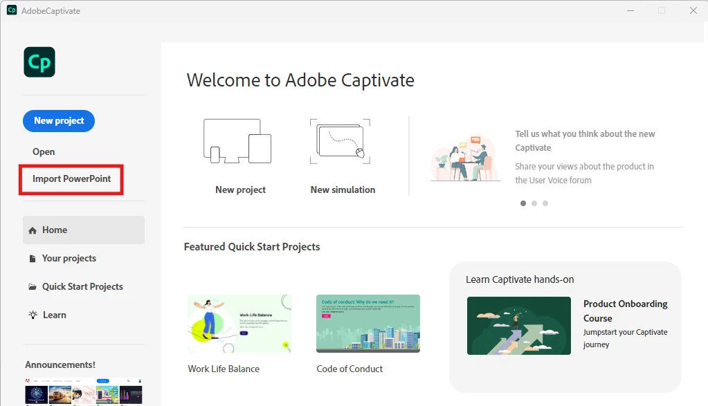 Adobe Captivate UI