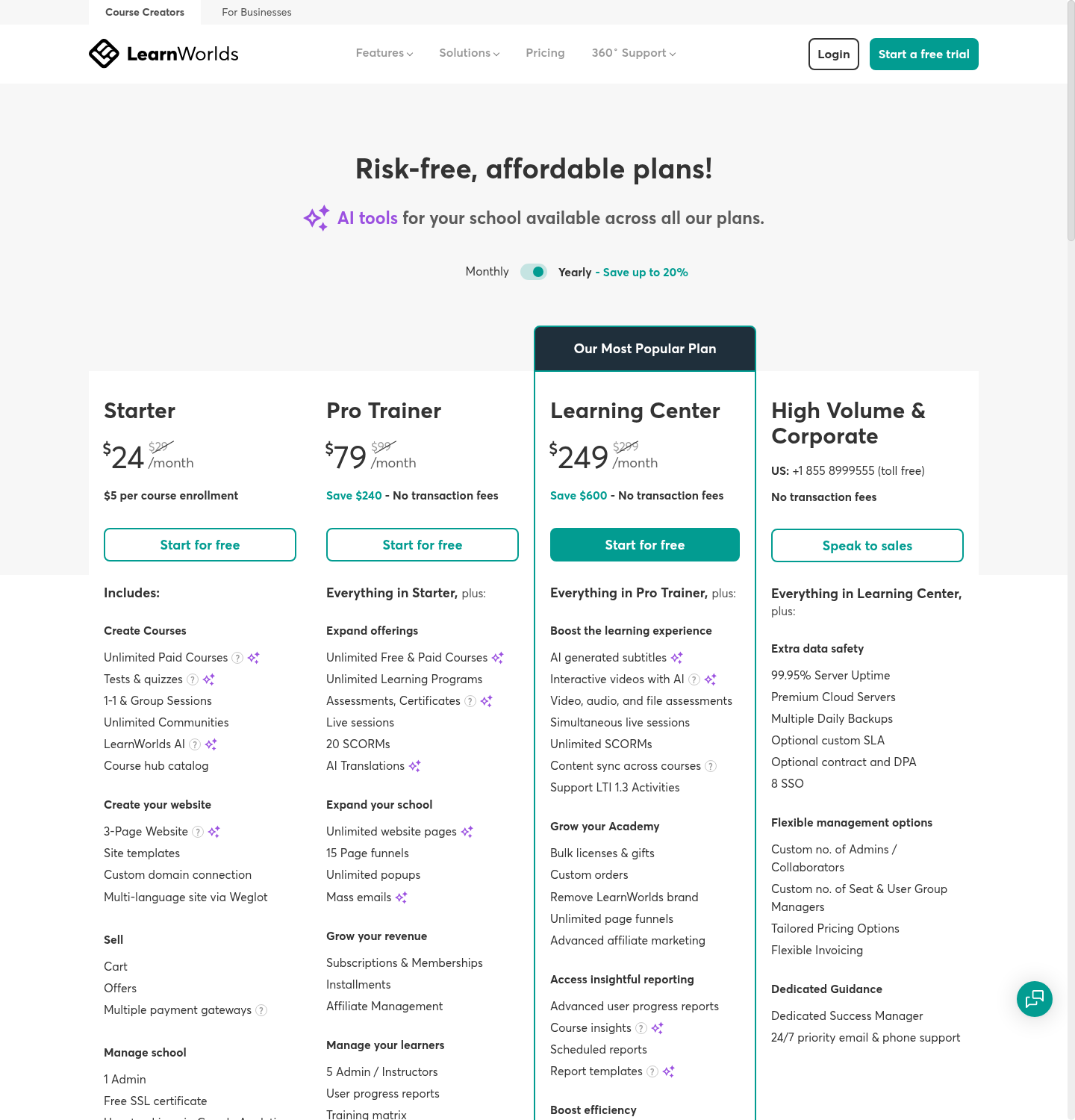 LearnWorlds pricing