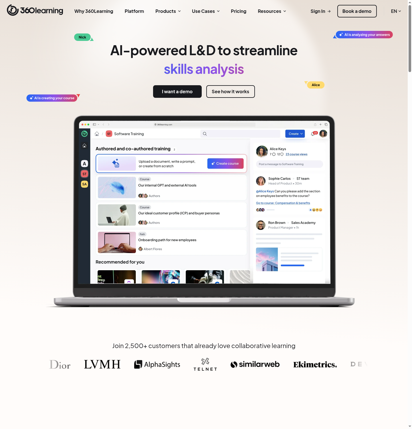 360Learning homepage