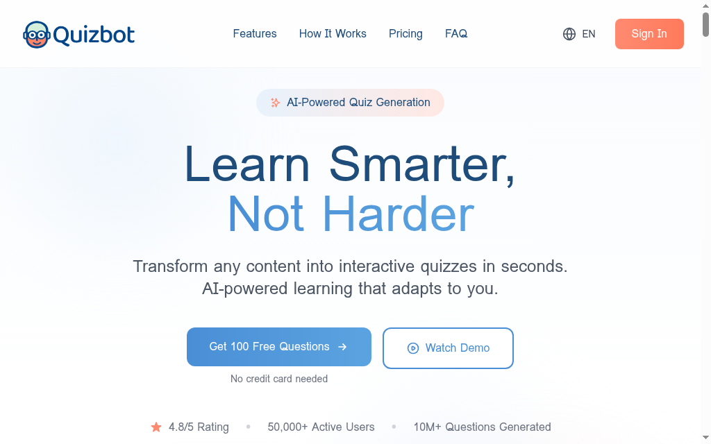 Quizbot homepage