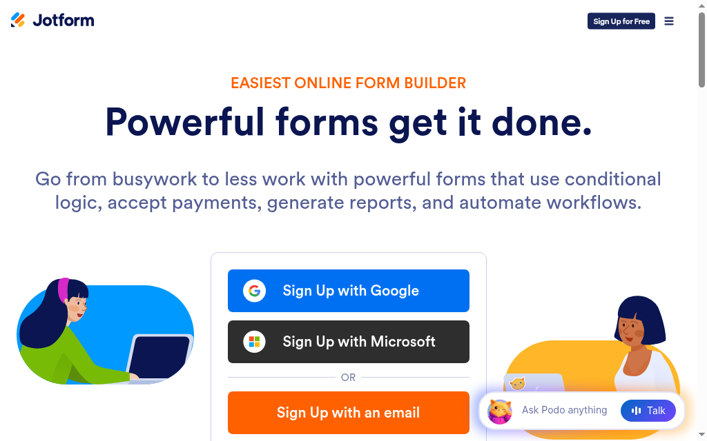 Jotform homepage, a form and quiz-maker alternative to ProProfs Quiz Maker