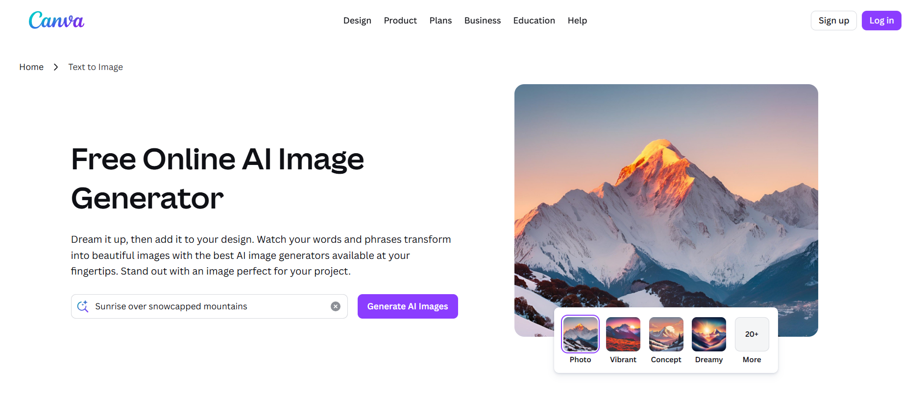 Canva homepage