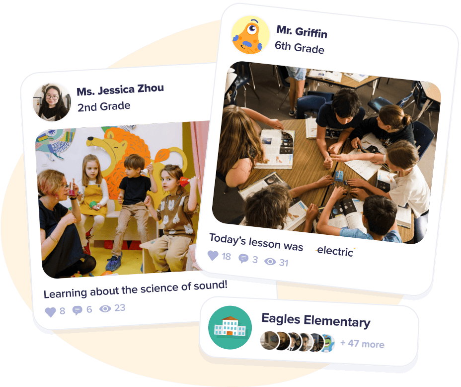 ClassDojo class Stories showing classroom photos and family engagement