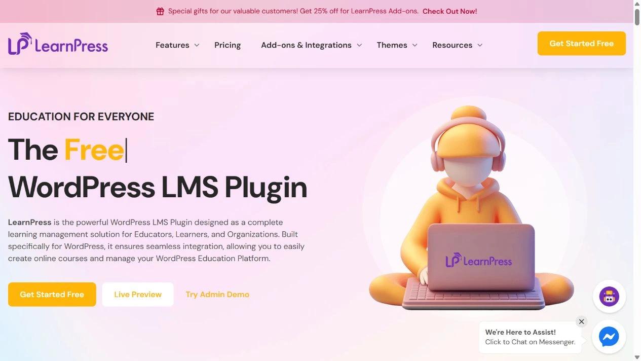 Homepage di LearnPress con il suo plugin LMS per WordPress