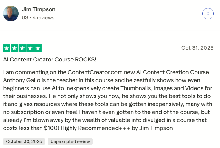 Positive review about AI Creator Course