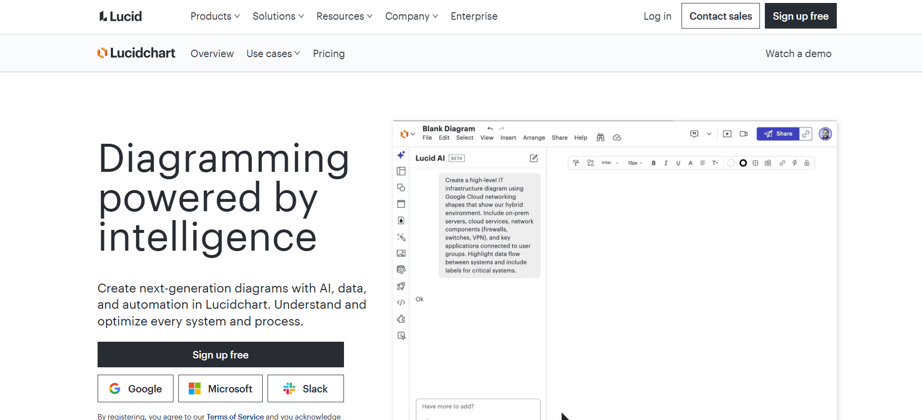 Lucidchart homepage